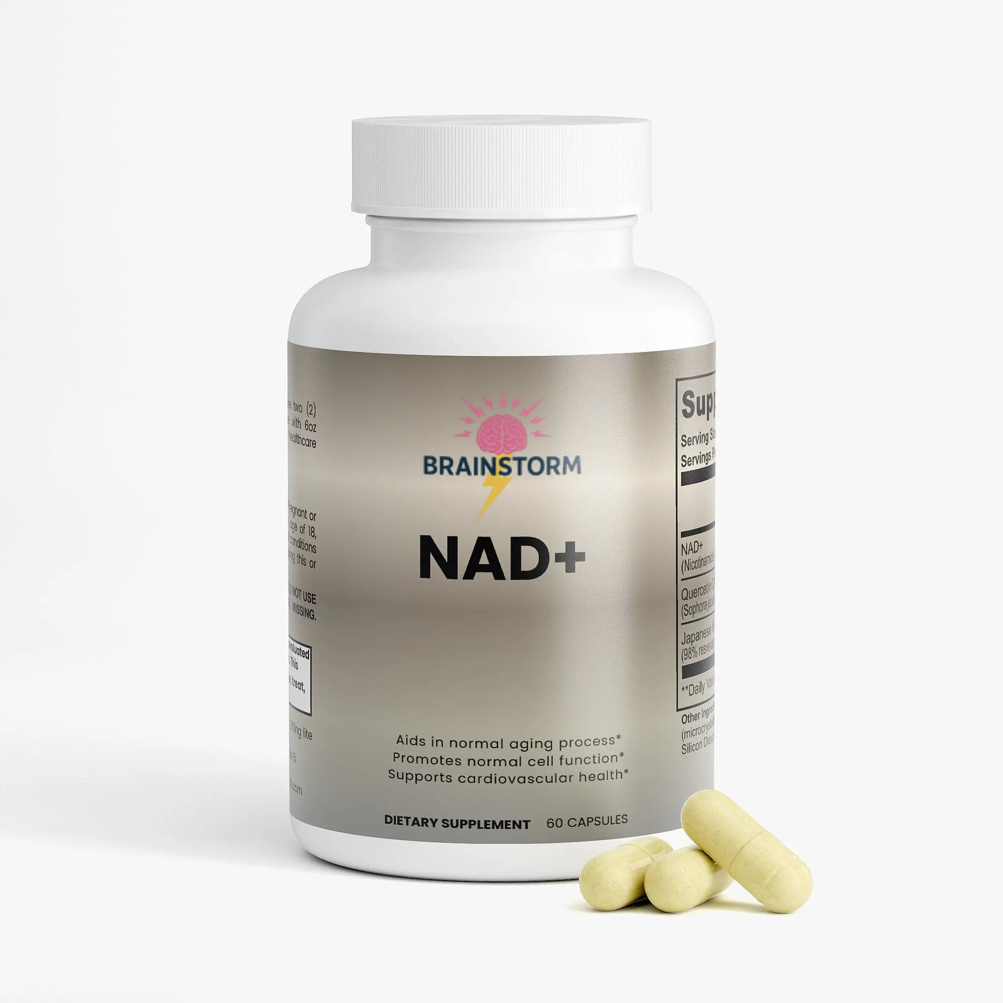 Brainstorm Nootropic Capsules with 500 mg NAD+ (Nicotinamide Adenine Dinucleotide) & Botanical Extracts, Adult Anti Aging Supplement, Antioxidant Dietary Vitamin for Energy Boost & Metabolic Health Supplement Support