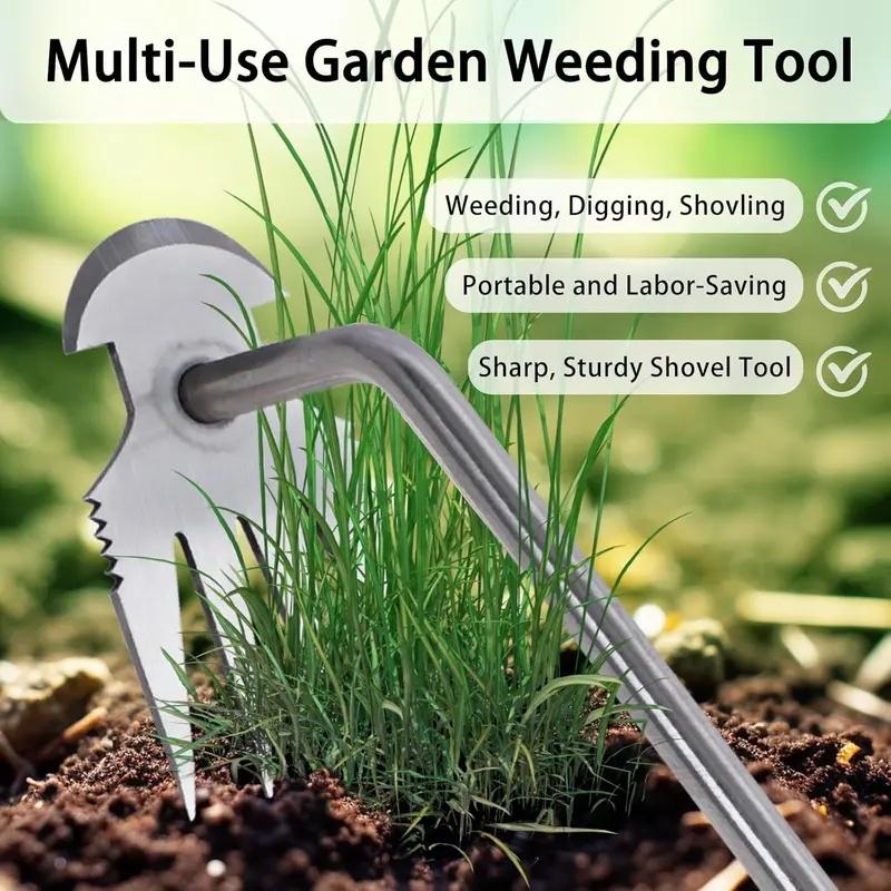 Weed Puller Tool 4 Teeth Manganese Steel Ergonomic Rubber Handle Portable Garden Weeder Tool for Vegetable Gardening Farm Planting Gifts
