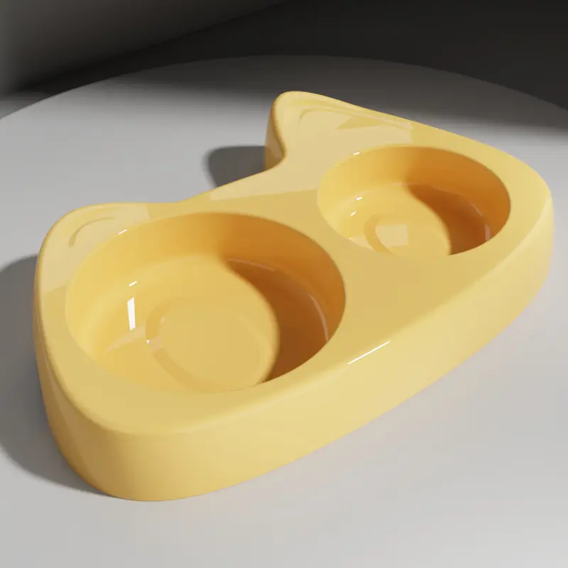 Pet Double Bowl with Different Sizes-Lemon Yellow