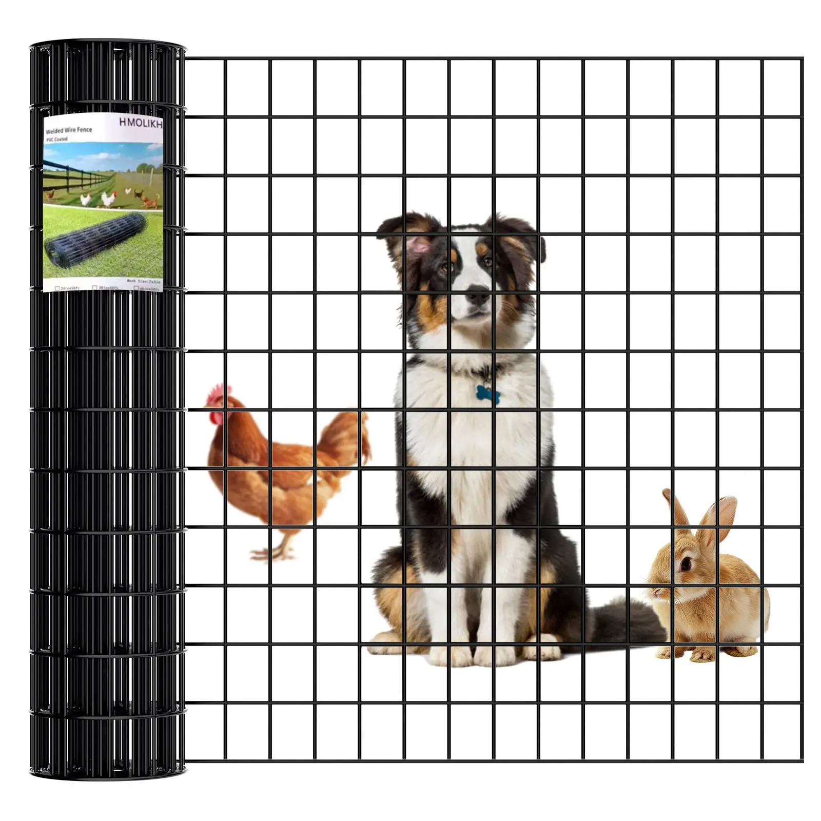 Black PVC Coated Welded Wire Fence 36Inch x 50 Foot, 2 Inch x 4 Inch 16GA, Garden Border Fencing Roll Vinyl Coating Metal Wire Mesh Hardware Cloth for Yard Vegetable Plant Protection