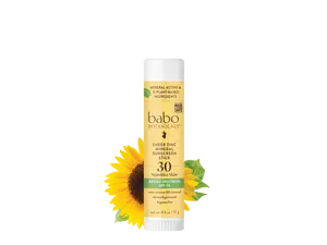Babo Botanicals Sheer Zinc Mineral Sunscreen Stick SPF 30 for Sensitive Skin - Mineral Active & 12 Plant-Based Ingredients, Water Resistant up to 80 Minutes, Dermatologist Tested, Fragrance Free, 0.6 oz (17 g)