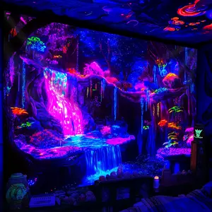 1pc enchanting forest waterfall tapestry. Fluorescent design enhances under light, vibrant peach fabric. No installation needed. Perfect for serene bedrooms, living rooms, offices, or party decor. Polyester fiber art.