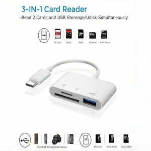 3-In-1 Type-C (USB-C) Card Reader, Compatible with iPhone & iPad, Supports Micro SD & TF Cards, Plug-And-Play Digital Camera Adapter