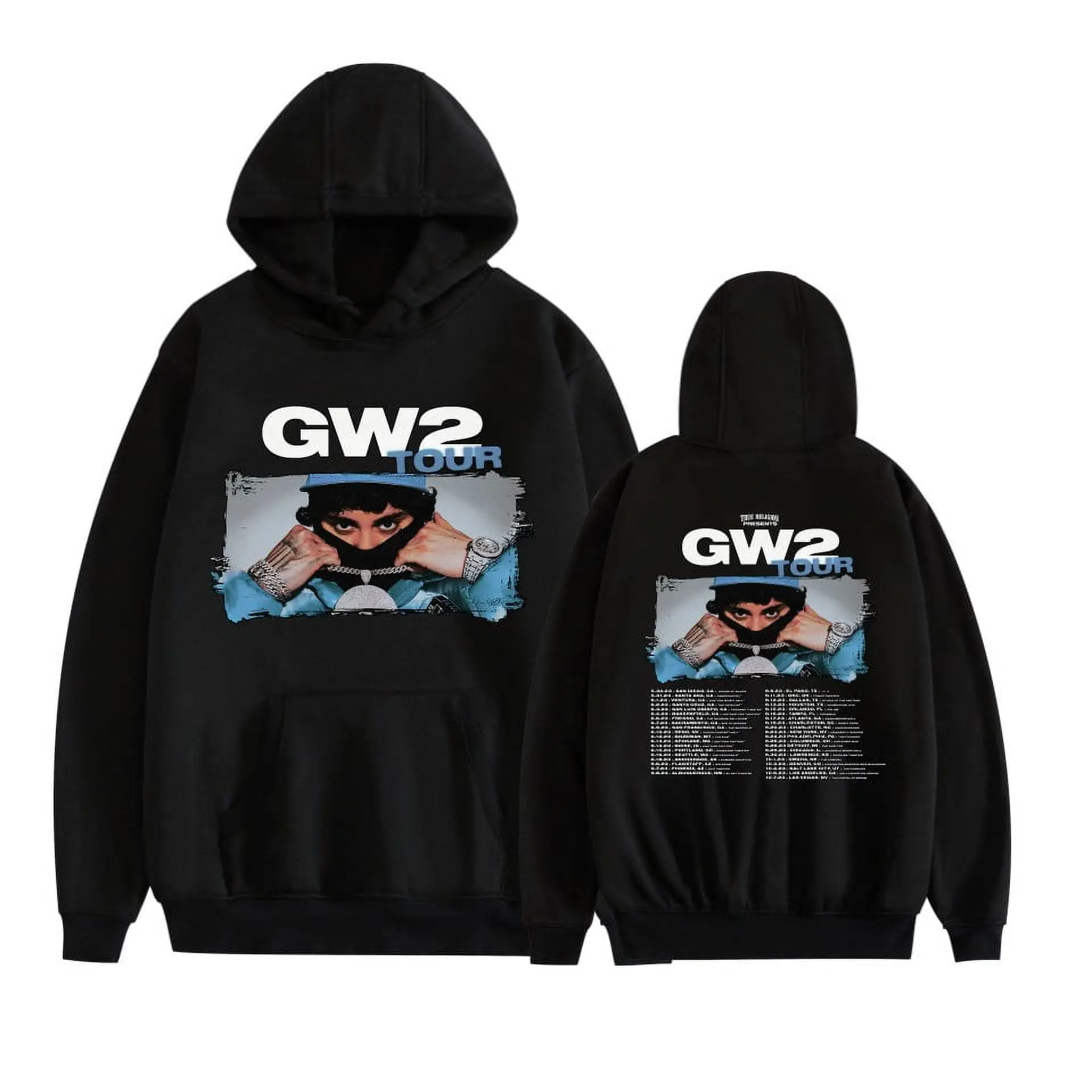 GEEZYWORLD 2 GW2 Tour 2024 Fashion Relaxed Soft Cotton Blend Hoodie - Men's Stylish Unisex Extra Large Longsleeve Casual Hip Hop Pullover for Concerts, 2XL/3XL, Hand Wash, All Seasons, Menswear Tops