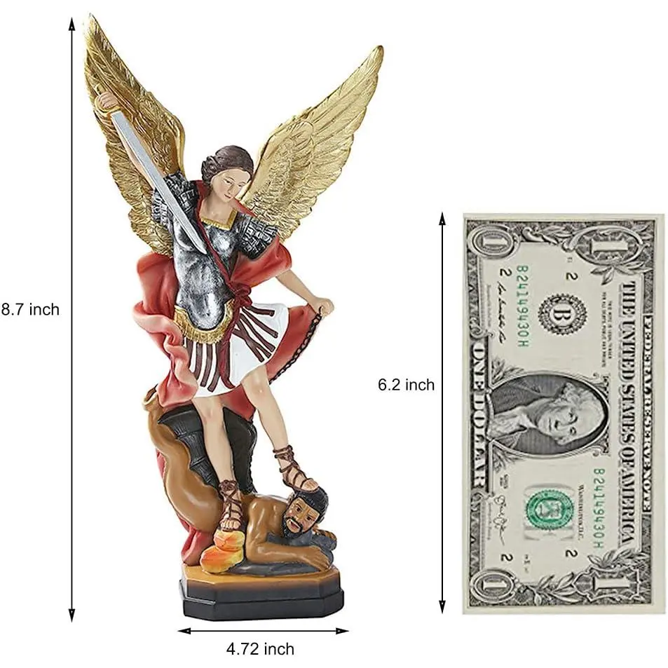 QIANLING 8.7 inch St Michael Statue, Archangel Michael Statue, San Miguel Arcangel Statue,Michael Archangel Defeated Lucifer Tramples Demon Statue, Religious Collectible Angel Sculpture