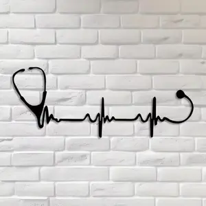 ECG Heartbeat Stethoscope Design Wall Art, Iron Wall Decor, Wall Art Decor for Home Living Room Bedroom Office, Modern Minimalist Design