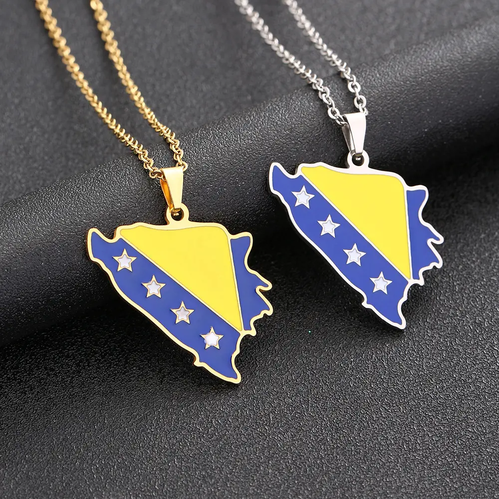 GGIRL Bosnia and Herzegovina Map Necklace Men and Women Ethnic Style Couple Titanium Steel Necklace