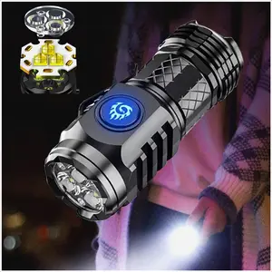 Mini Flashlight Three-Eyed Monster Flashlight Built-in 18350 Lithium Battery Type-C USB Charging Flash 20W Power Waterproof Outdoor Travel