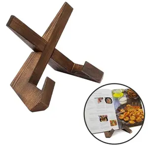 Recipe Display Stand Tablet Stand Holder Wooden Cook Book Stand Pine Wood Open Book Stand Pine Charcoal Tabletop Music Stand Metal Plastic