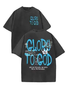 Double-Sided Glory To God Cross Crown Graffiti Washed Black Oversized 100% Cotton Tee | Christian Faith Streetwear, Spiritual Religious Holiday Gift for Men & Women