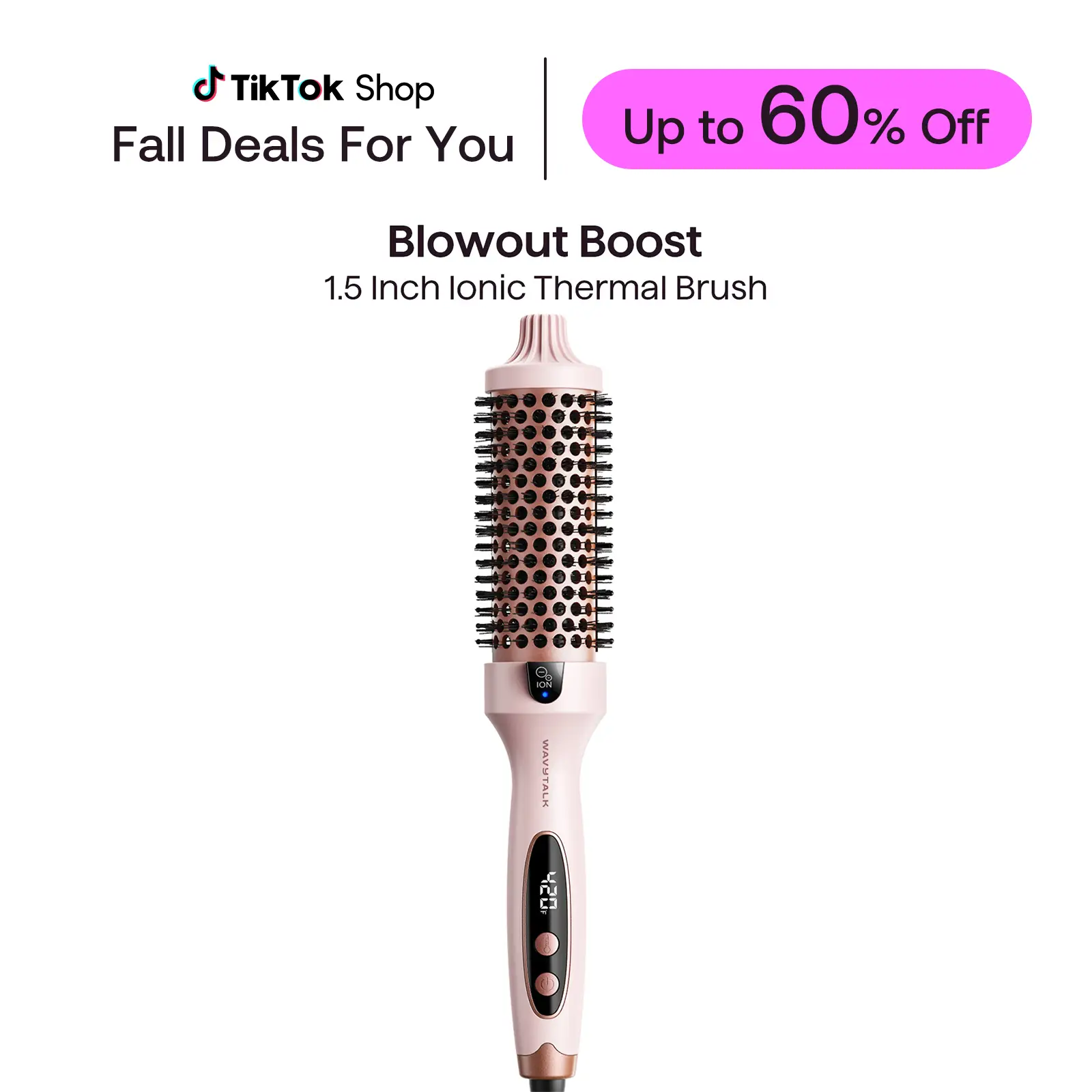 Wavytalk Blowout Boost Ionic Thermal Brush 1 1/2 Inch with LED Display, 300℉-420℉ for Different Hair Types, 120-240V Universal Voltage