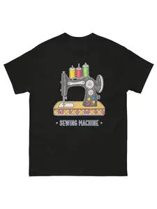 7.5oz Vintage Sewing Machine T-Shirt, with Colorful Retro Design, Loose Fit Short Sleeve, Casual All-Season Wear, Unisex