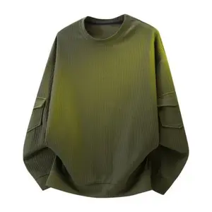 Spring new arrival solid-color crewneck sweatshirt for men; fashionable casual versatile 3D pocket design pullover hoodie; loose-fit top with a high-street textured long-sleeve T-shirt.