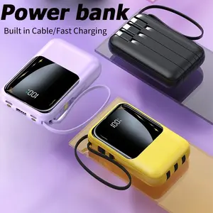 20000mAh Power Bank,Portable Phone Charger, Built-in 4 Cables,Ultra-bright LED Lights, Smart Digital Display Fast Charging External Battery Pack for Cell Phones