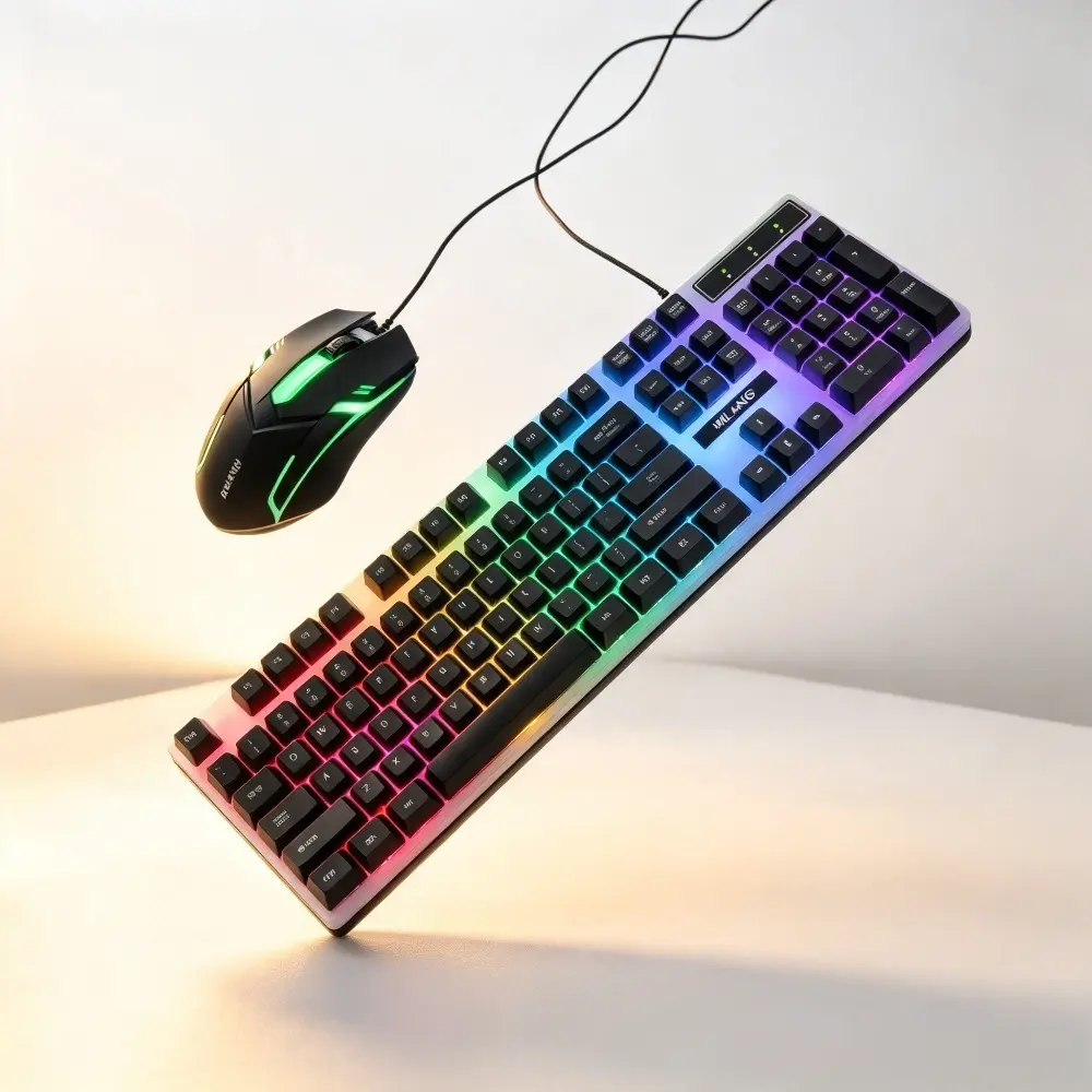 Ergonomic Wired Gaming Keyboard and Mouse Kit - USB Plug-and-Play Computer Peripheral for Desktop, Laptop, Indoor Recreation Use