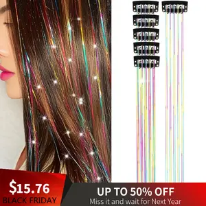 Hair Tinsel 20 Inch Glitter Tinsel Hair Extensions, Festival Tinsel Fairy Hair Extension Party Dazzle Hair Accessories Strands Kit hair halloween cosplay prop