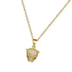 Stylish Leopard Head Jewelry Set Including Zircon Necklace And Earrings