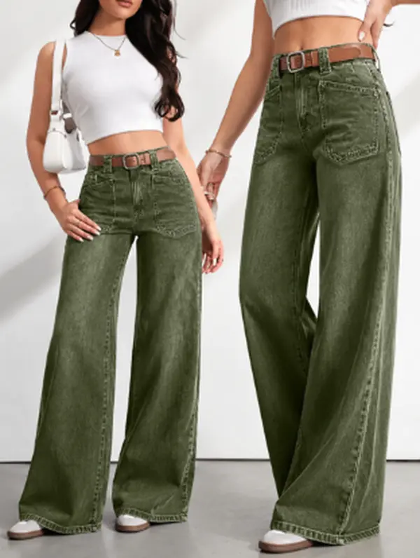 Women's Retro Vintage Wash High-Waist Wide-Leg Baggy Jeans - Everyday Womenswear Bottoms with Front Pockets, Loose Flared Denim Trousers for Street Style Casual Wear, All Seasons, Streetwear, Oversized, Jeans For Women, Pants, 90S Look