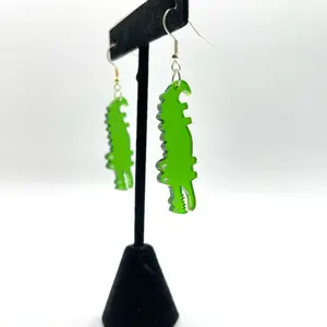 Alligator Dangle Earrings Green Transparent Acrylic New Orleans NOLA Cajun Crocodile Gator Florida South