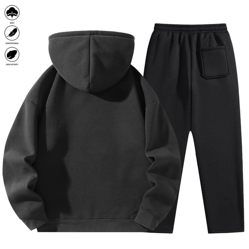Men's Plain Two-piece Sweatsuit Set, Basic Regular Fit Casual Drop Shoulder Half Zip Hoodie & Pocket Drawstring Sweatpants, Men's Clothing