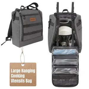 KingCamp Oversized Camping Kitchen Organizer Ultralight Hanging Cooking Utensils Bag Portable Storage Backpack with Paper Towel Holder & 3 Pockets for Outdoor BBQ Cooking Bag Only