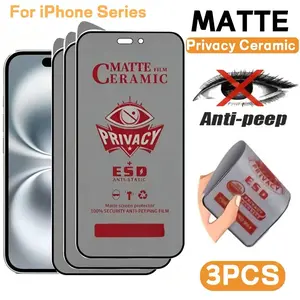 3 Packs Matte Privacy Ceramic Screen Protector for iPhone 17/17 Pro/17 Pro Max/17 Air/16E/16/15/14/13/12/11/Pro/Pro Max/Plus,Full Coverage,Frosted Surface,Enhanced Edge Protection,Anti Peeping,Anti Fingerprint,Scratch-Resistant,Bubble-Free Installation