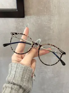 Unisex Round Classic Eyeglasses, Anti-Blue Light, Plastic Frame, Suitable for Daily Life, Office, Outdoor Activities, All Seasons, Leopard Pattern Eyeglasses
