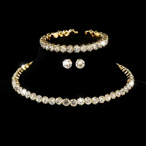Elegant Round Crystal Jewelry Set, Bracelet, Earrings, and Necklace for Party and Daily Wear, Exquisite Birthday Gift