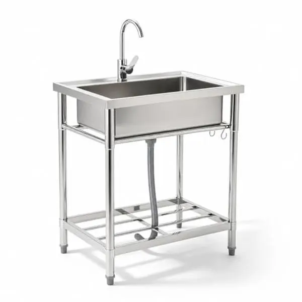Stainless Steel Utility Sink, 24"x20"x41" Free Standing Single Bowl Sink with Faucet, Legs, Cold and Hot Water Pipe Heavy-Outdoor Sink For Laundry, Kitchen, Garage, Outdoor, Garden