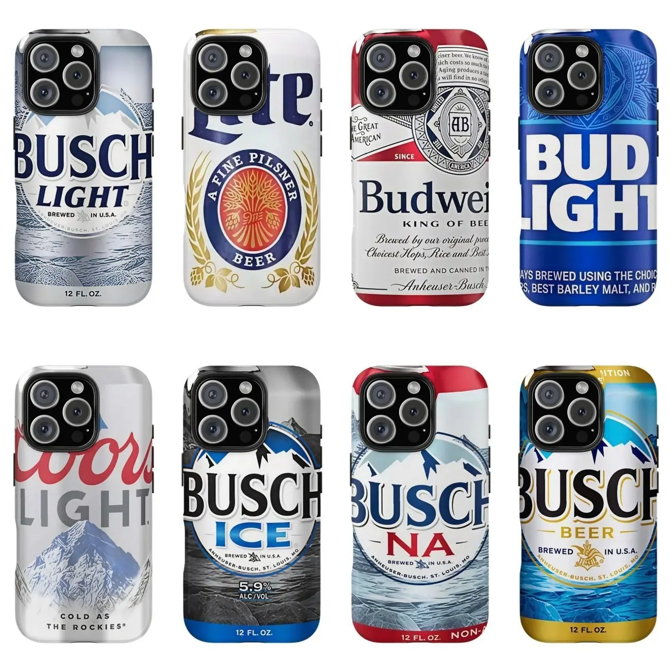 Durable Silicone Phone Casing with Polycarbonate Core - Coors Light, Miller Lite, Busch Light Themed, Phone Aesthetic Accessory, Camera & Screen Edge Fit, Compatible with iPhone 11-17 Pro Max/Plus, Samsung Galaxy S23-25, None
