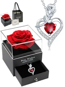Elegant Women's Necklace Gift Set with Soap Rose Box, Heart-Shaped Rose Model Pendant, Perfect for Mother Wife Girlfriend, Heart Design Necklace