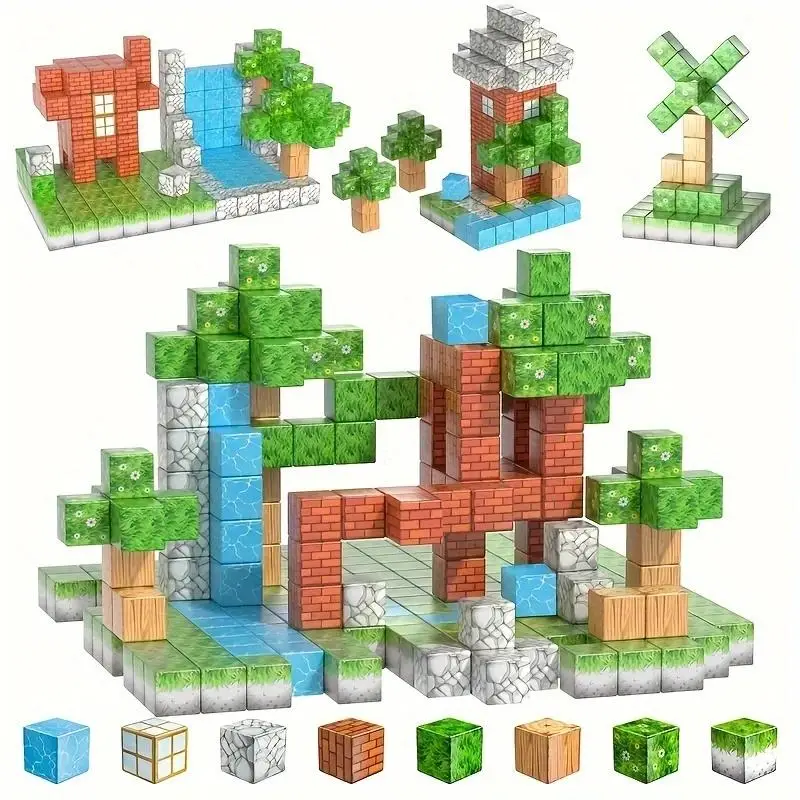 Colorful Building Block Set, 1 Box Building Blocks Toy, Creative Magnetic Tiles Blocks Educational Building Blocks Toy for Boys & Girls, Crafts, Fun,