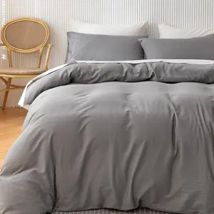 Egyptian Cotton Duvet Cover Set Queen, Ultra Soft and Breathable Comforter Cover with Zipper Closure, High Thread Count Long Staple Cotton Blanket Cover 3pcs (90'*90"), Alloy Gray