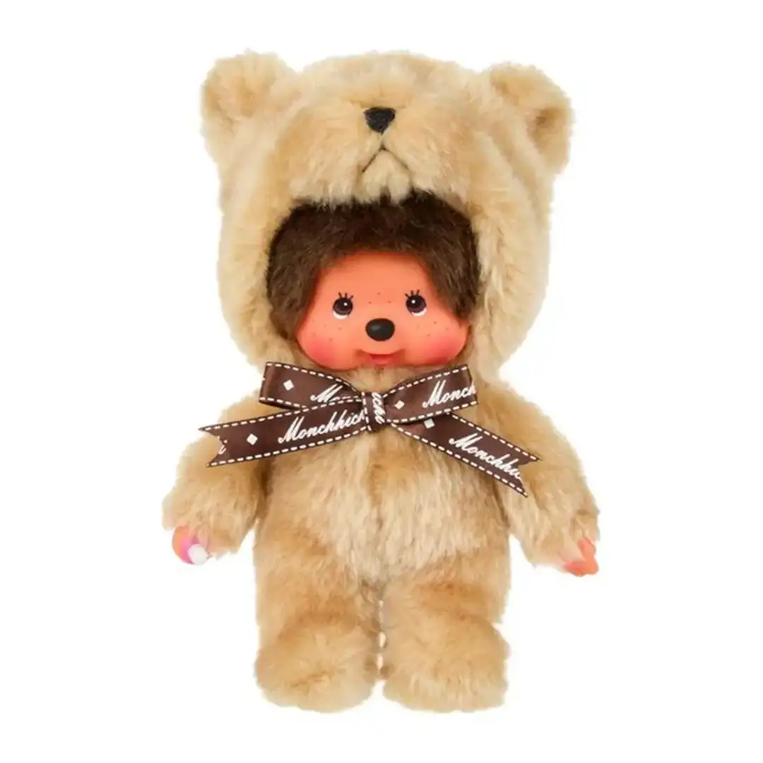 Monchhichi Boy Dressed as Teddy Bear Plush Toy, Cute Animal Design, Cuddly Doll Gift, Soft Doll, Animal Shaped Doll