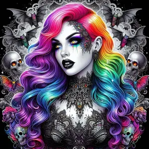 5D DIY Full Drill Round Diamond Painting - Diamond Painting Kit Bat; Skull Mosaic Canvas DIY Wall Art, Home Wall Decoration, Suitable for Halloween, Christmas, Birthday, and Anniversary Gifts