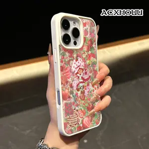 Strawberry Shortcake Sweet Pattern Magnetic Phone Case for iPhone 17 16 15 14 Pro Max 13 12 11 XR XS Plus Non-Yellowing Clear Crystal Drop-proof Slim Silicone Shockproof Transparent Acrylic Cover Supports Wireless Charging