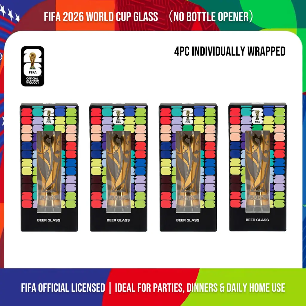 【Does not include bottle opener】Father's Day Event | 2026 World Cup Themed Household Glass with Trophy Pattern Printed on the Body. Made of premium glass, suitable for home, office, and parties. Reusable, perfect for personal use or as a gift.