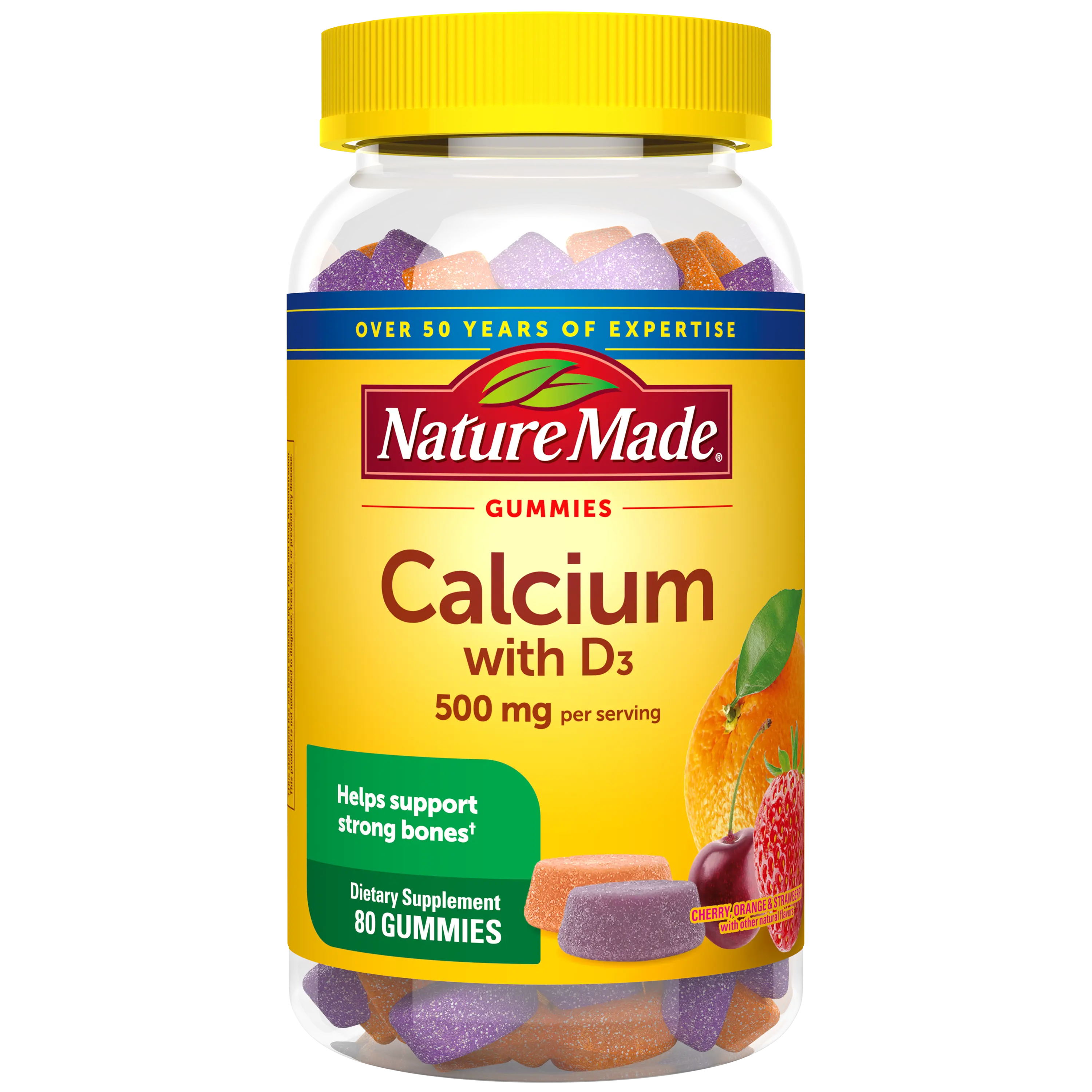 Nature Made Calcium Gummies, 500 mg per Serving with Vitamin D3, Dietary Supplement for Nutritional Support