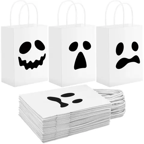 32 Pcs Halloween Paper Bags Spooky Gift Bags Pumpkin Goodie Bags for teacher student,Halloween Party Decoration Supplies, Trick or Treat Candy Stuffer, Quirky Gift for School Classroom Exchanges