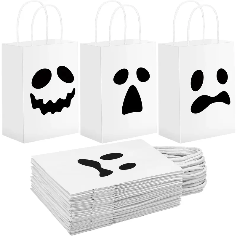 32 Pcs Halloween Paper Bags Spooky Gift Bags Pumpkin Goodie Bags for teacher student,Halloween Party Decoration Supplies, Trick or Treat Candy Stuffer, Quirky Gift for School Classroom Exchanges