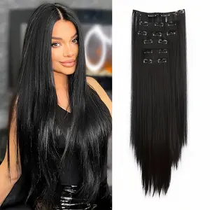 6Pcs Clip in Hair Extensions 16 Clips Long Straight Hairpieces Invisible Natural Synthetic Hair for Women