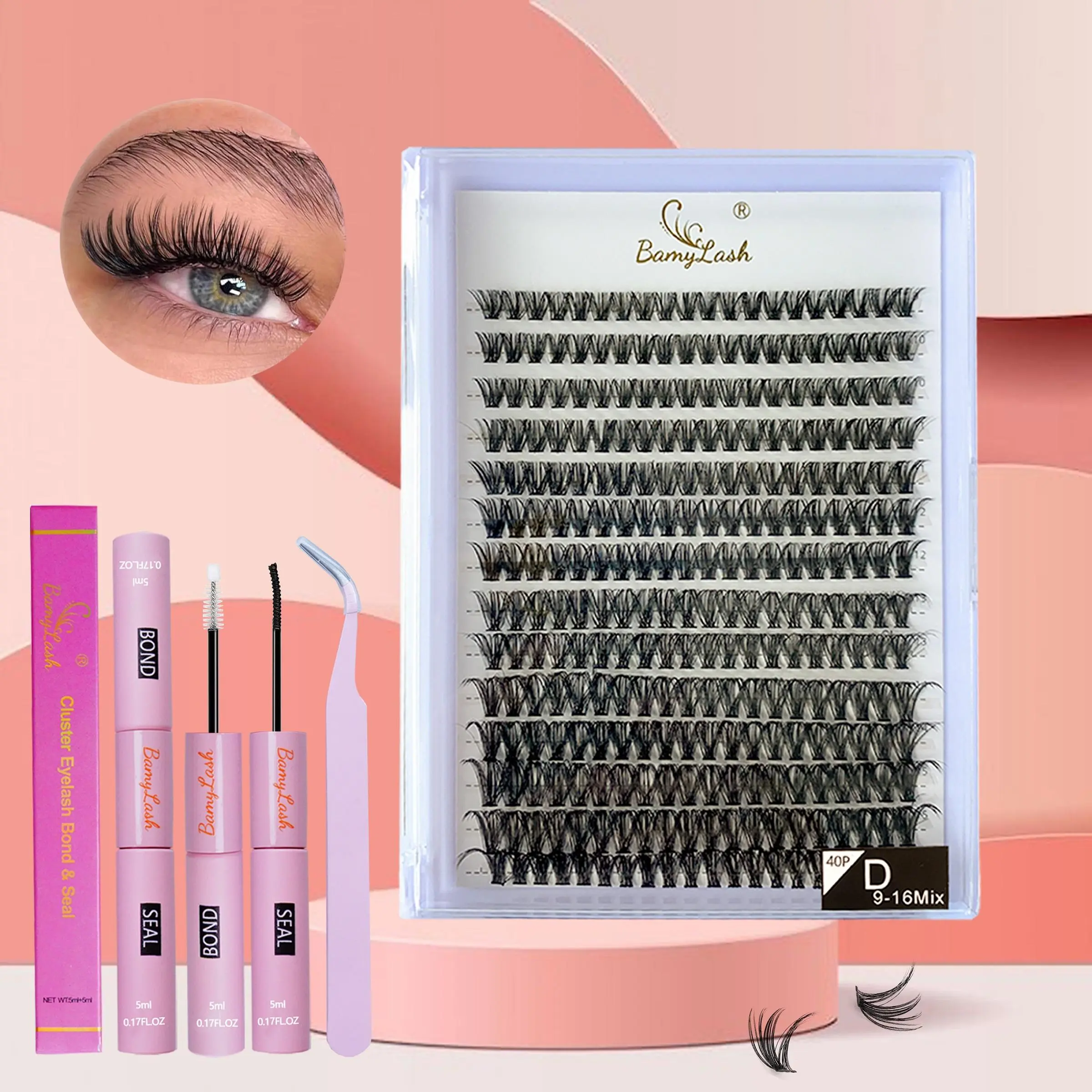 DIY Lash Extension Kit, Individual Lashes Cluster, Best Lash Clusters, Individual Eyelash Bundles, D Curl Eye Lashes Extension Set with Eyelash Extension Glue & Lash Tweezer for Beginner Women Makeup At Home, Cluster False Eyelashes
