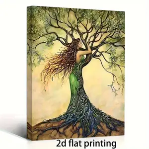 Room Decoration Tree of Life Canvas Print, 11x14inch Pieces, Wooden Frame Wall Art, Fairy Image and Tree Design, Suitable for Home, Office, Bedroom, Living Room, Coffee Shop, Bar Decoration, AAFP13287