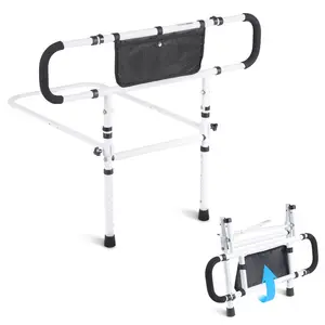 VEVOR Bed Rails for Elderly Adults, 180 Foldable Bed Assist Rails for Seniors, 450LBS Loading Bed Side Rails Bed Cane with 4-Level Adjustable Handle, Storage Pocket Fits King Queen Full Twin Bed