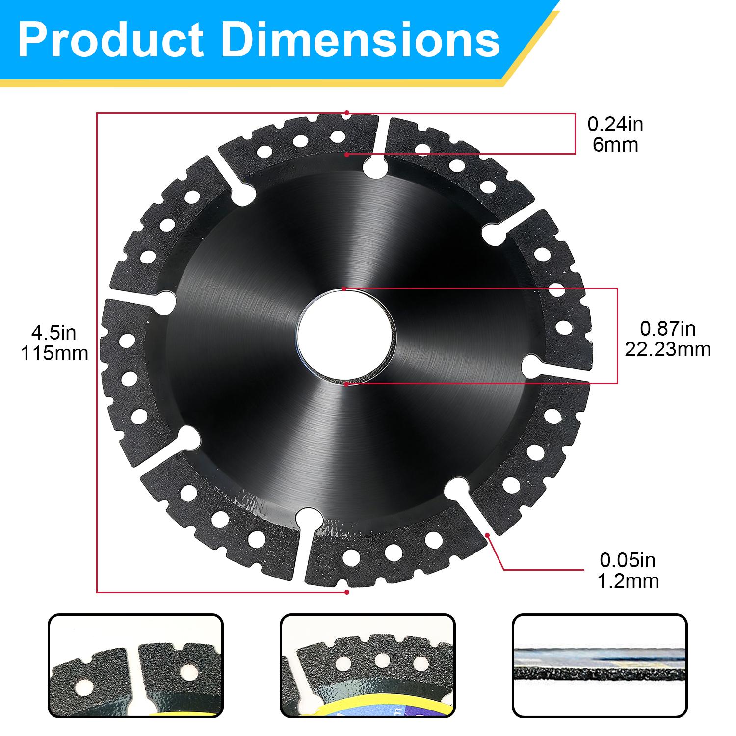 3PCS 4.5" Multi-Material Cutting Blades, Dry Cut Saw Blades for Angle Grinder, Cutting Metal, Cast Iron, Tile, Stone, Marble & Plastic, Heavy Duty Angle Grinder Tool Accessories