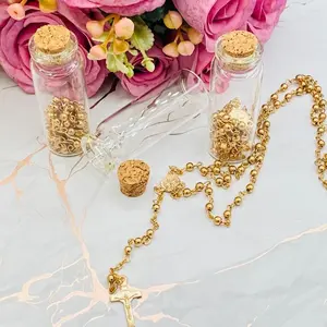 Metalic gold rosaries/ rosarios de metal, St Benedict, recuerdos para bautizo, rosarios religiosos, gold rosaries in glass bottle