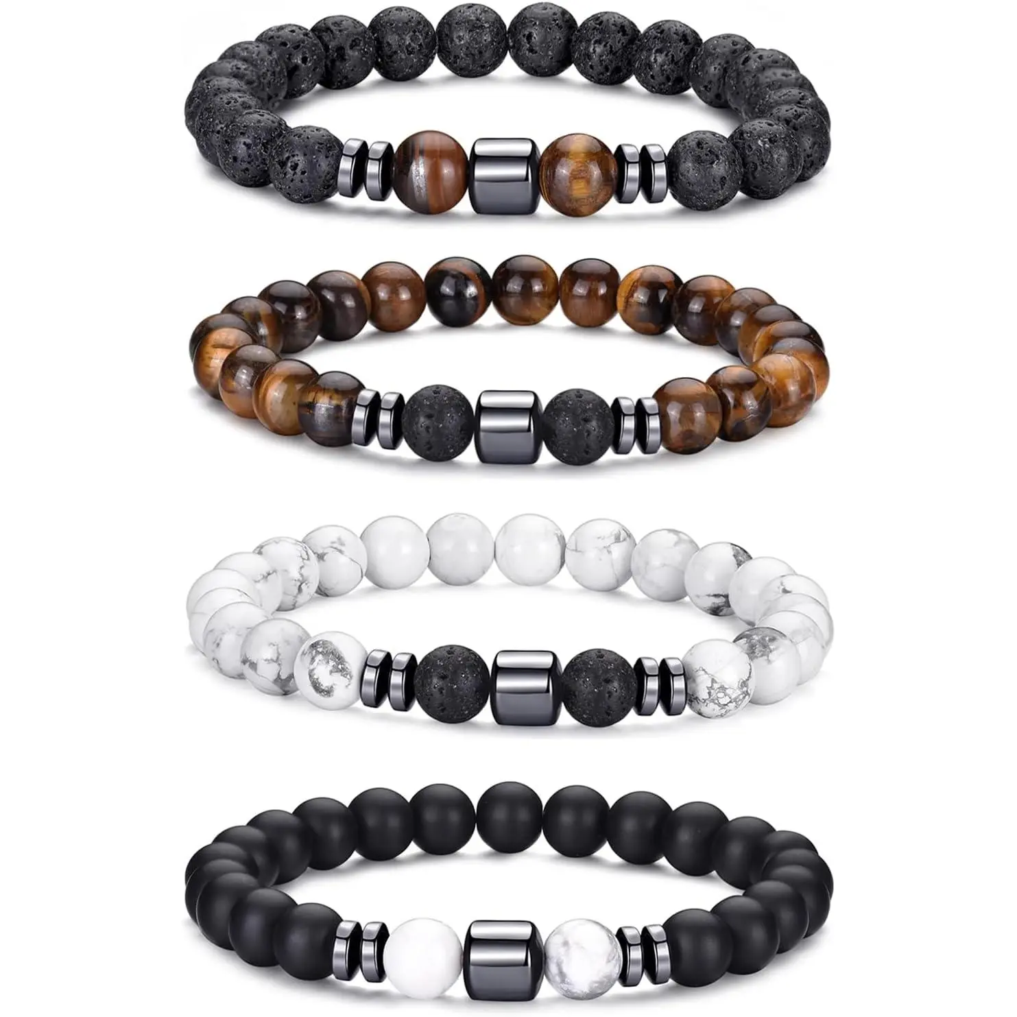 4,lava rock,tiger eye,white,black bracelet