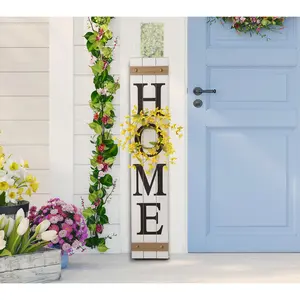Glitzhome HOME Porch Sign With Fall, Winter, Sping Wreaths