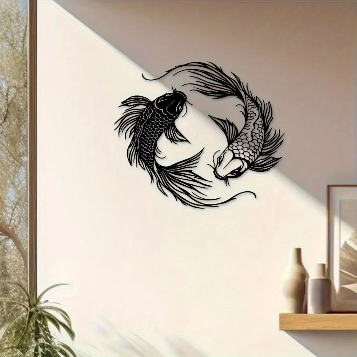 2 Piece Koi Metal Wall Decor, Japanese Zen Style, Modern Living Room Decoration, Yin Yang Symbol, Feng Shui Bedroom Ornament, Moving Gift, Mother's Day, Father's Day, Artwork for Walls