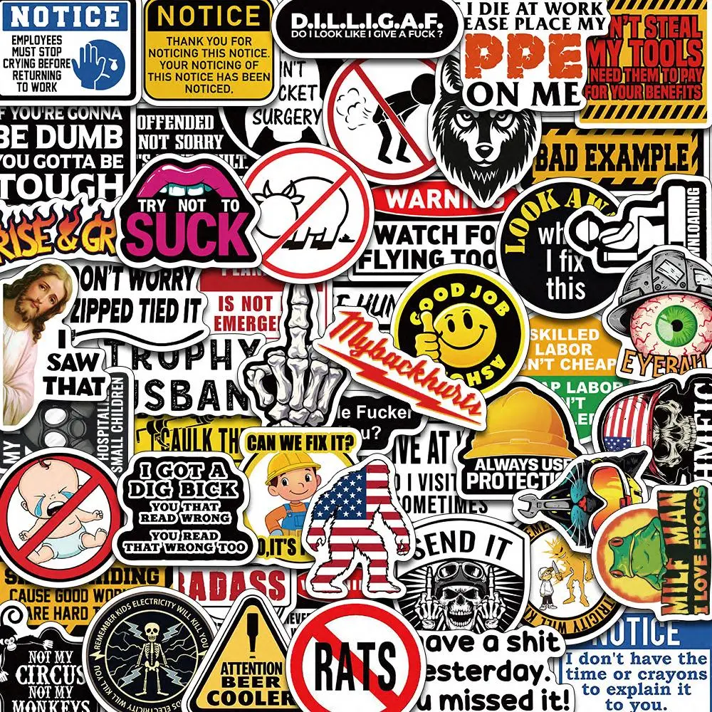 Safety Helmet Sticker, 50pcs/set Creative Personality Decorative Sticker, DIY Decorative Sticker for Cellphone, Phone Case, Computer, Guitar, Bag, Water Cup, Accessories